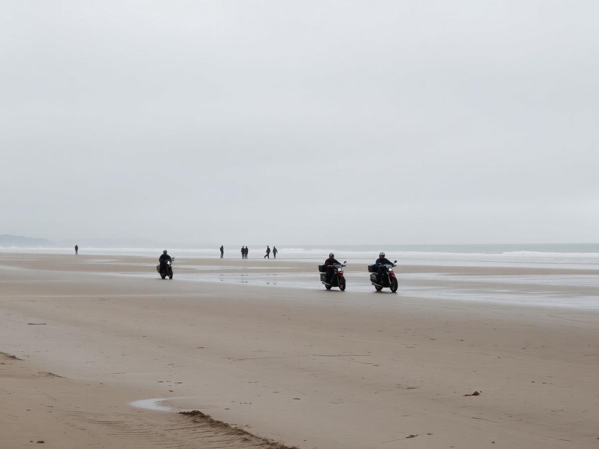 Motards sur la plage d'Omaha